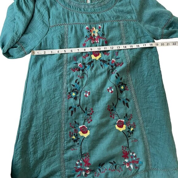 UMGEE Women size Large NWT Teal Embroidered Tunic/Dress Top Floral Bohemian - Picture 3 of 7
